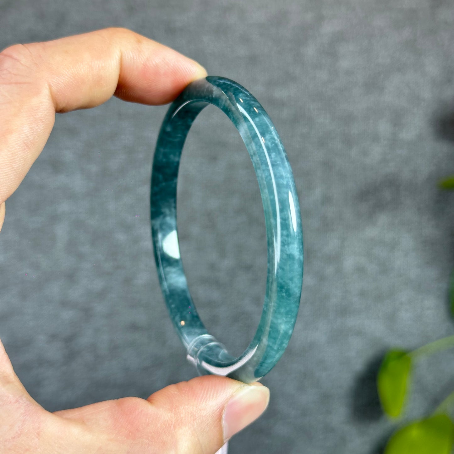 Water Green Natural Jadeite Jade Bangle Thin Leaf Style Size 61 mm