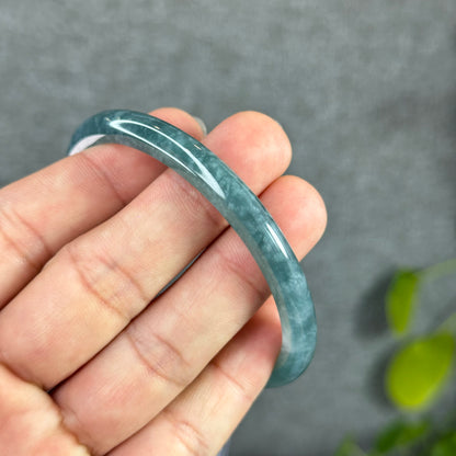 Water Green Natural Jadeite Jade Bangle Thin Leaf Style Size 61 mm