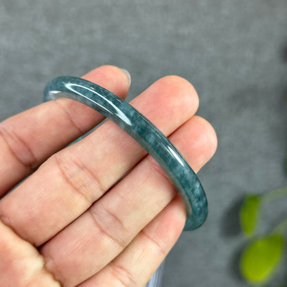 Water Green Natural Jadeite Jade Bangle Thin Leaf Style Size 61 mm