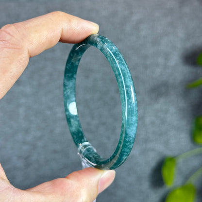 Water Green Jadeite Jade Bangle Thin Leaf Style Size 58.5 mm