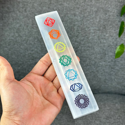 Natural Selenite 7 Chakra Slab