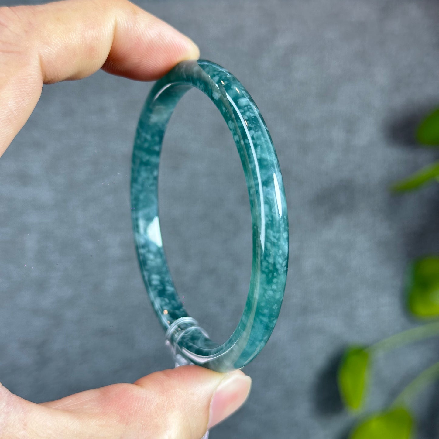 Water Green Jadeite Jade Bangle Thin Leaf Style Size 58.5 mm