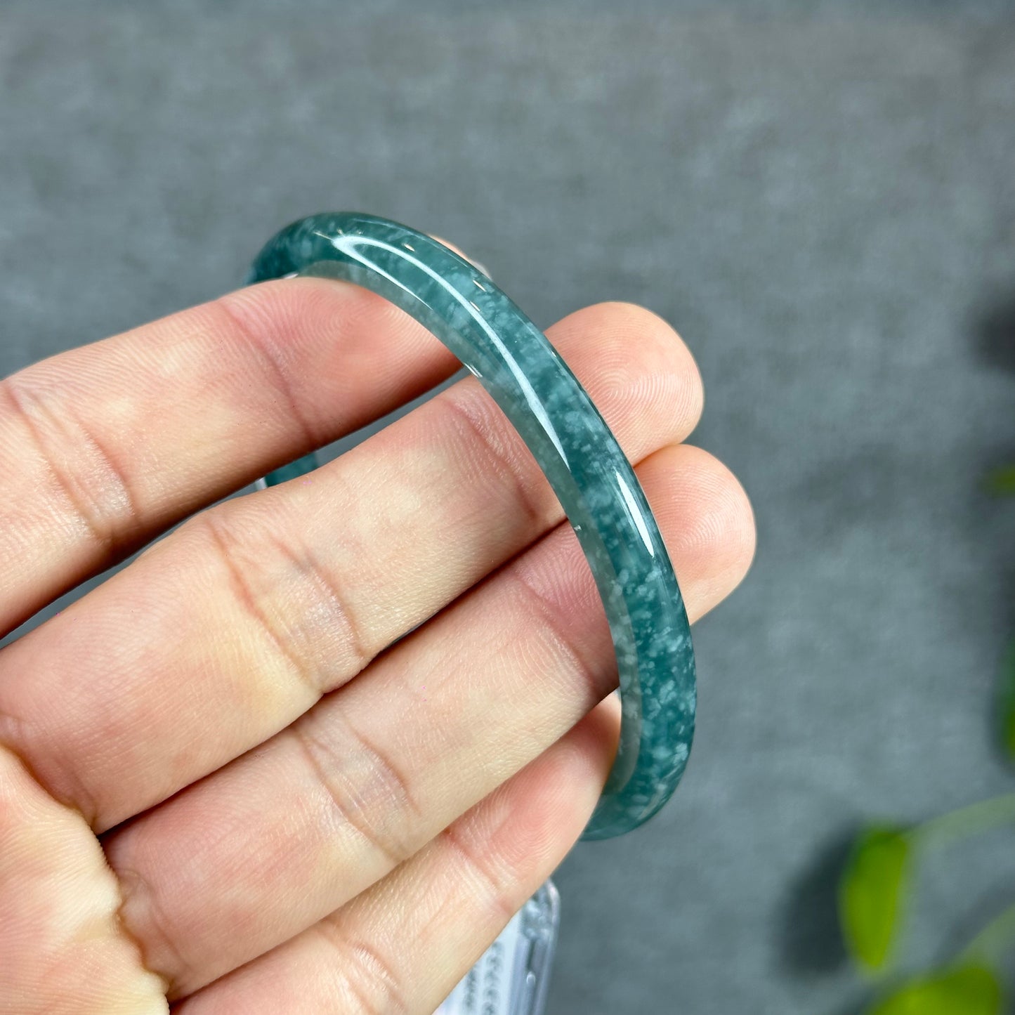 Water Green Jadeite Jade Bangle Thin Leaf Style Size 58.5 mm