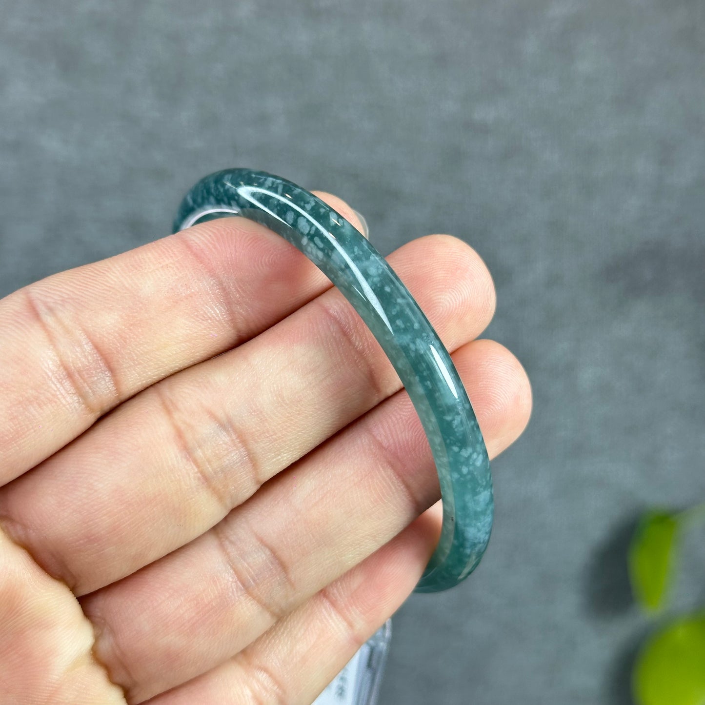 Water Green Jadeite Jade Bangle Thin Leaf Style Size 58.5 mm