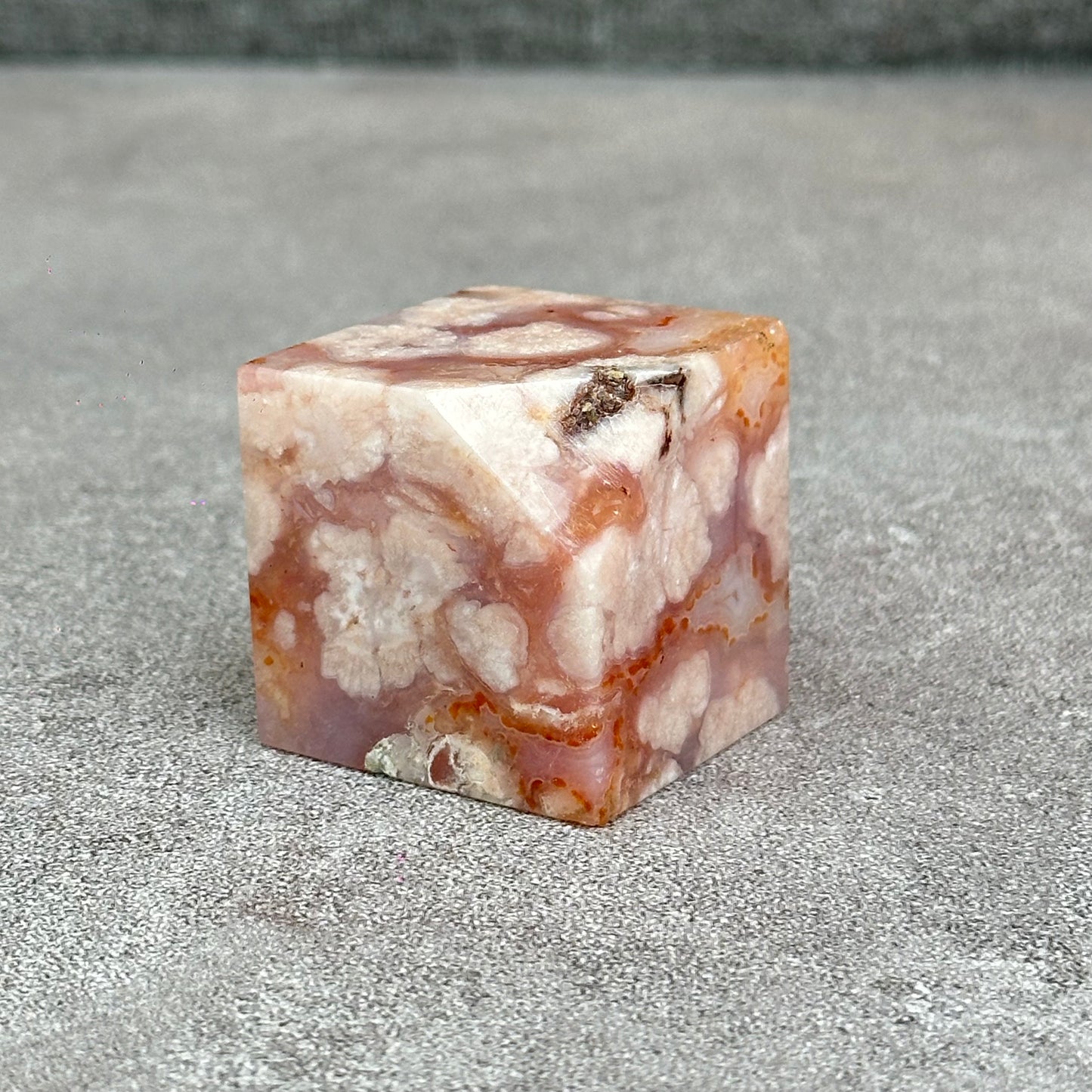 Natural Carnelian Floral Cube Statue