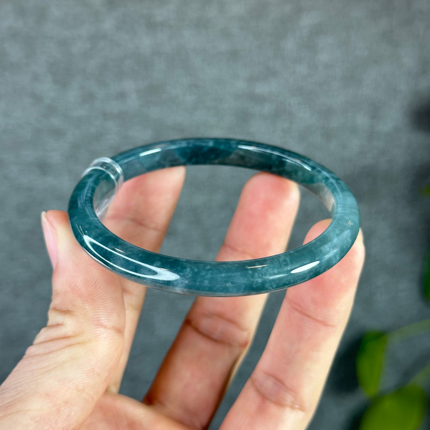 Water Green Jadeite Jade Bangle Thin Leaf Style Size 55.6 mm