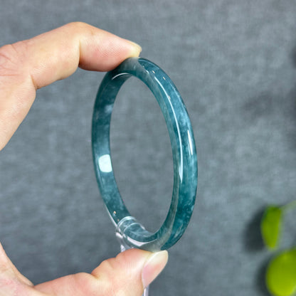 Water Green Jadeite Jade Bangle Thin Leaf Style Size 55.6 mm