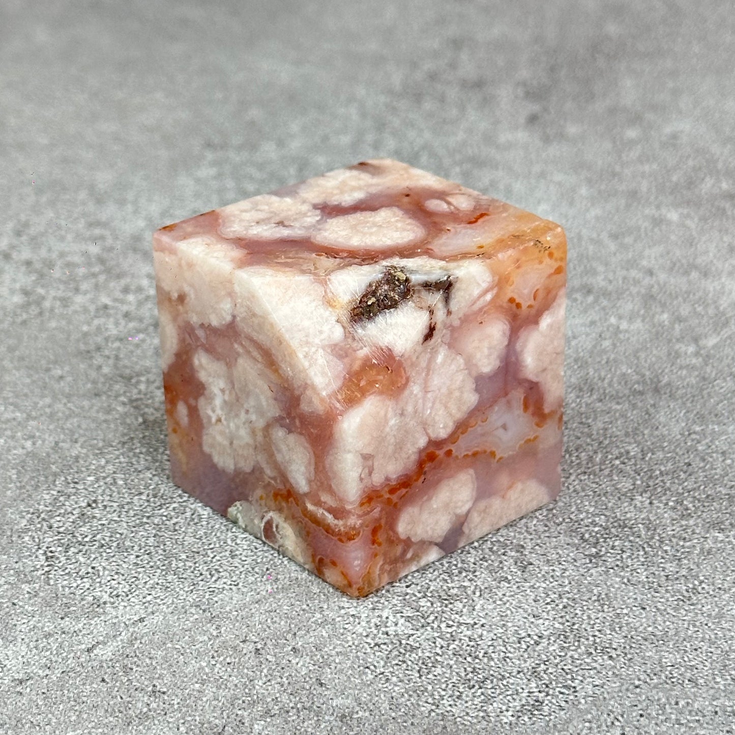Natural Carnelian Floral Cube Statue