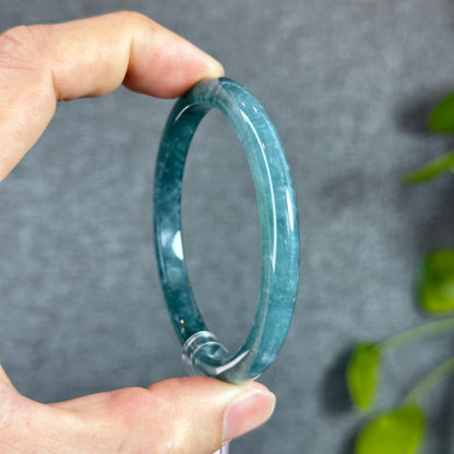 Water Green Jadeite Jade Bangle Thin Leaf Style Size 55.6 mm