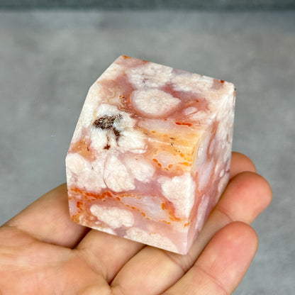 Natural Carnelian Floral Cube Statue
