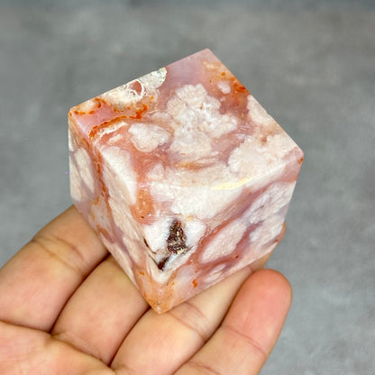 Natural Carnelian Floral Cube Statue