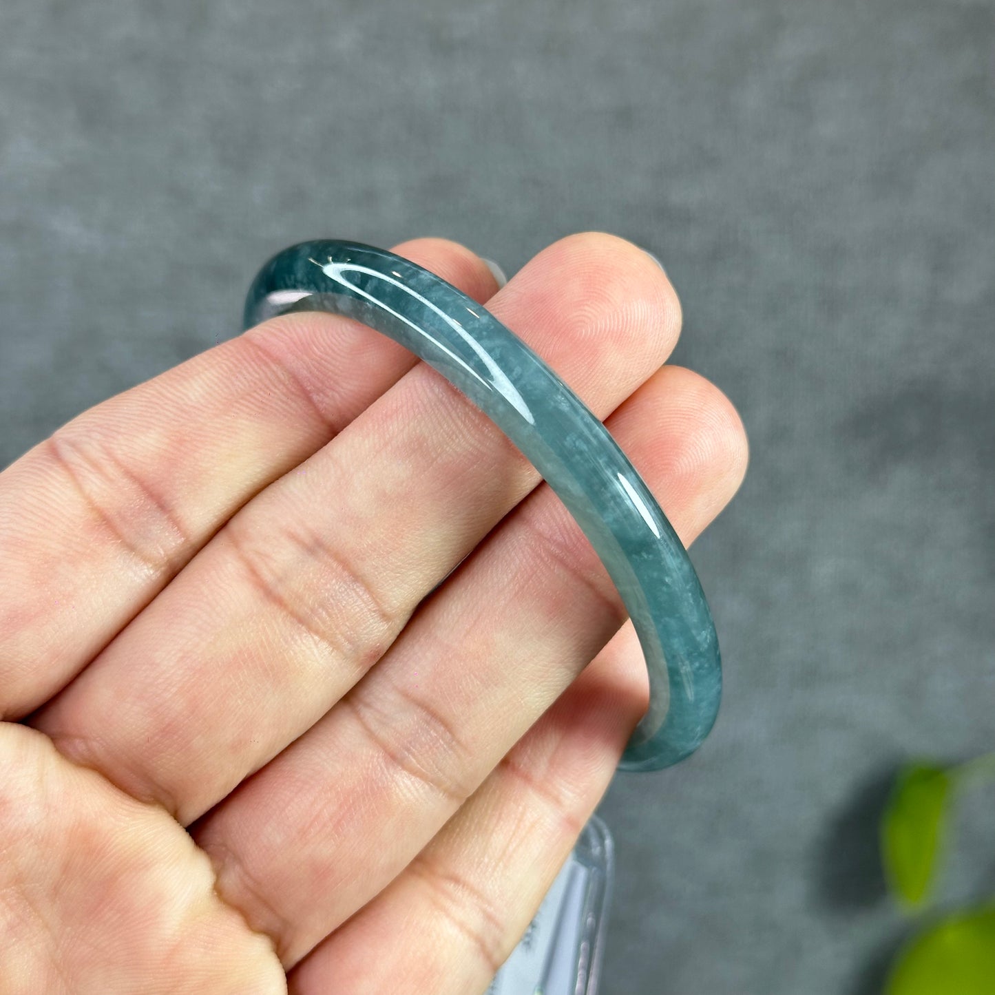 Water Green Jadeite Jade Bangle Thin Leaf Style Size 55.6 mm