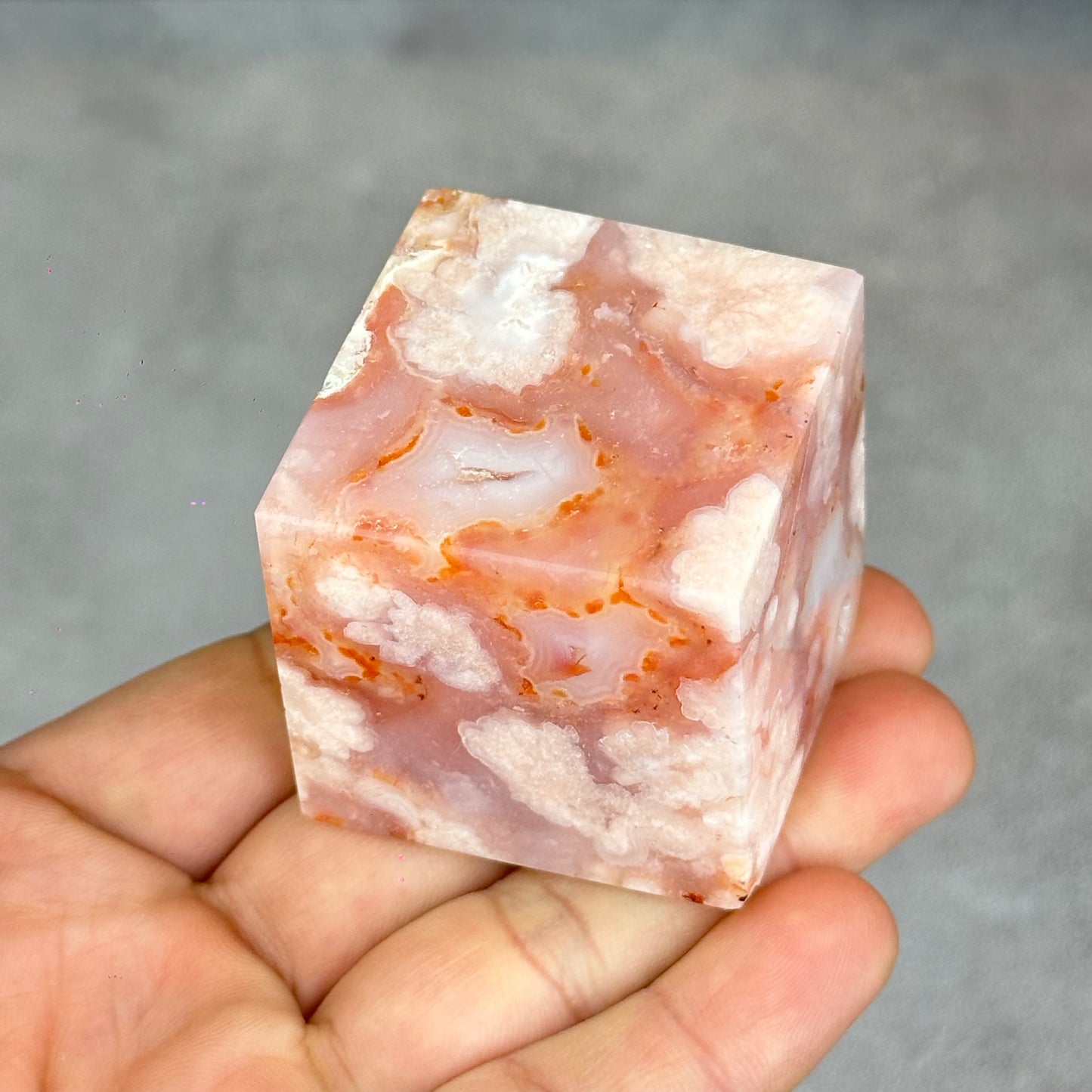 Natural Carnelian Floral Cube Statue