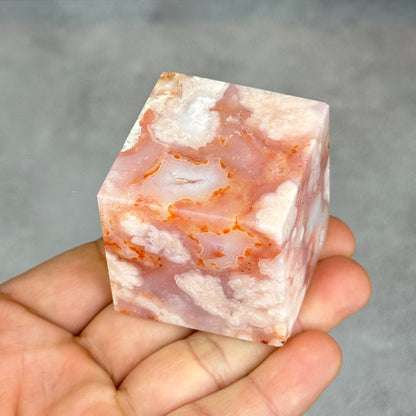 Natural Carnelian Floral Cube Statue