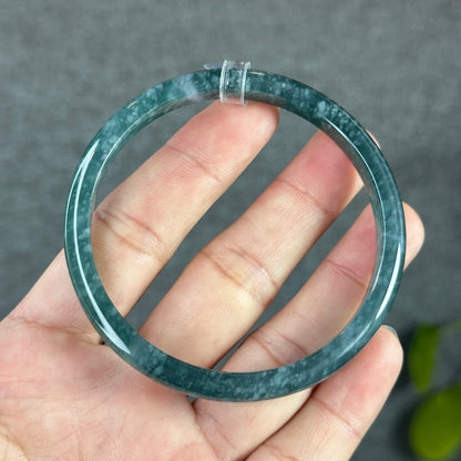 Water Green Jadeite Jade Bangle Thin Leaf Style Size 61 mm