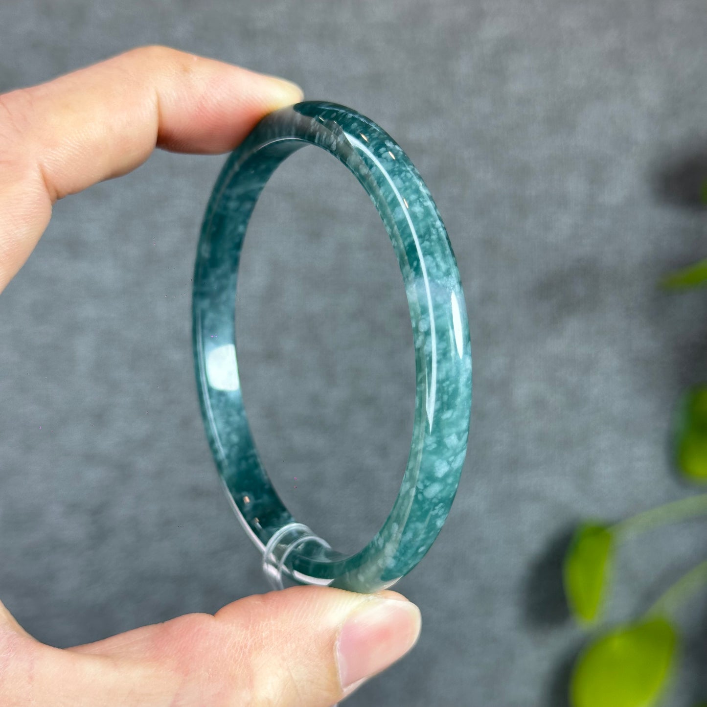 Water Green Jadeite Jade Bangle Thin Leaf Style Size 61 mm
