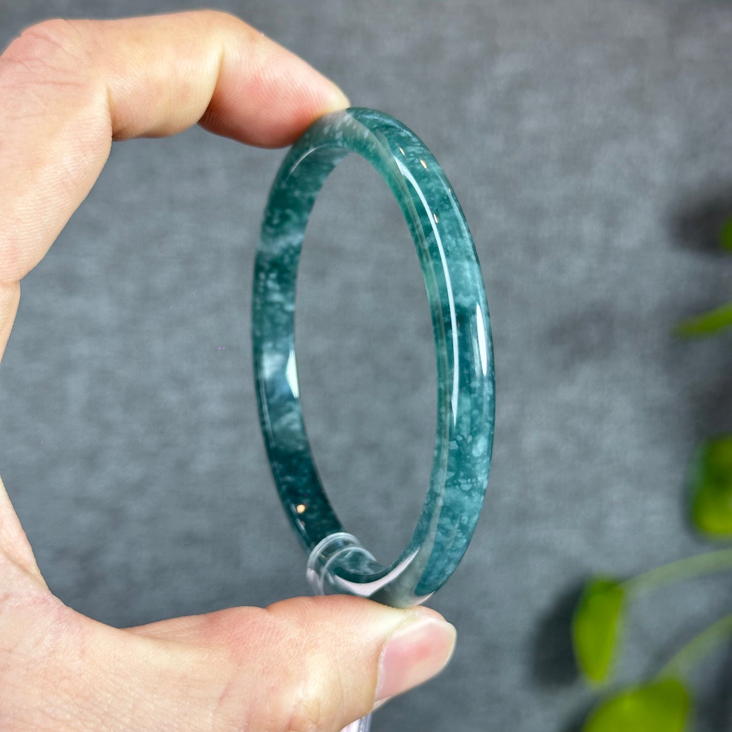 Water Green Jadeite Jade Bangle Thin Leaf Style Size 61 mm