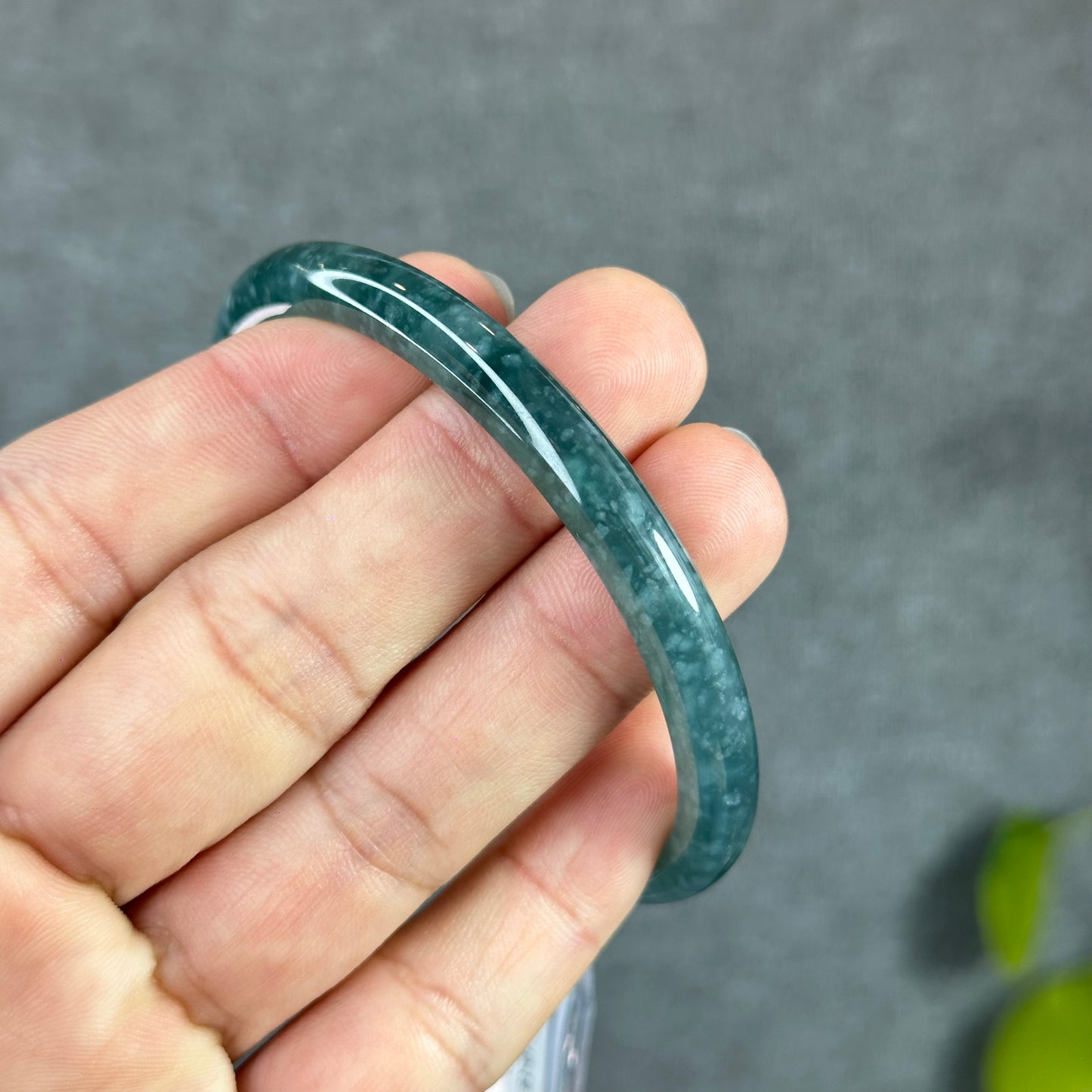 Water Green Jadeite Jade Bangle Thin Leaf Style Size 61 mm