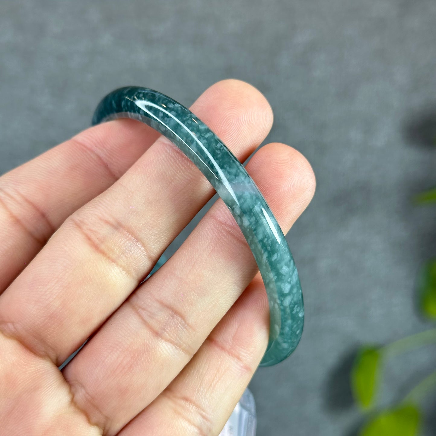 Water Green Jadeite Jade Bangle Thin Leaf Style Size 61 mm