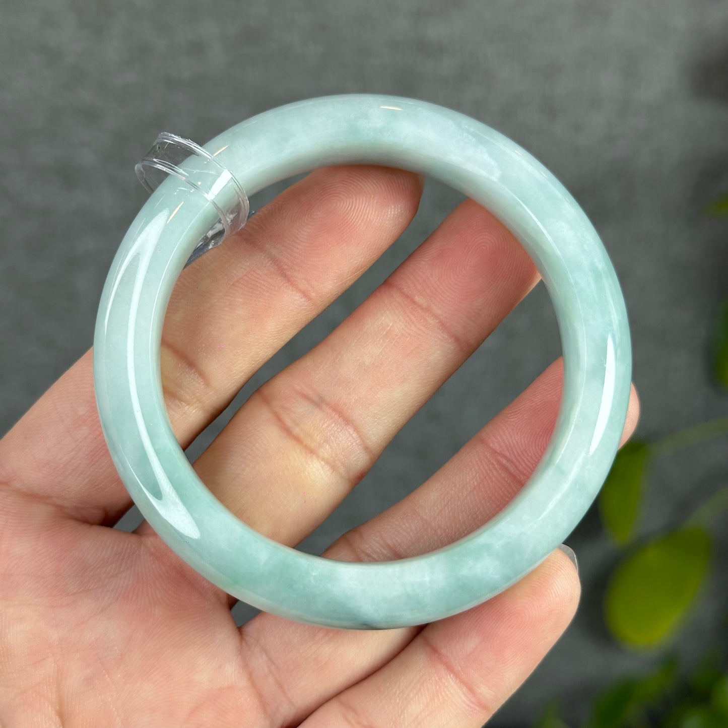 Natural Floral Moss Green with a Touch of Bright Green Natural Jadeite Jade Bangle Leaf Style Size 54.7 mm