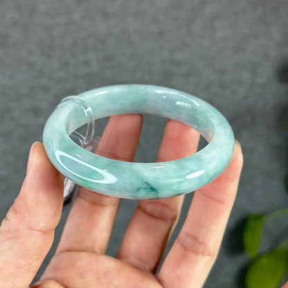 Natural Floral Moss Green with a Touch of Bright Green Natural Jadeite Jade Bangle Leaf Style Size 54.7 mm