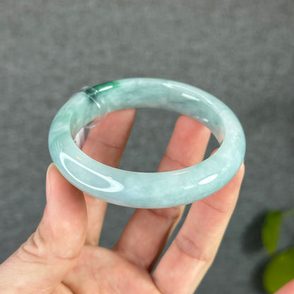 Natural Floral Moss Green with a Touch of Bright Green Natural Jadeite Jade Bangle Leaf Style Size 54.7 mm