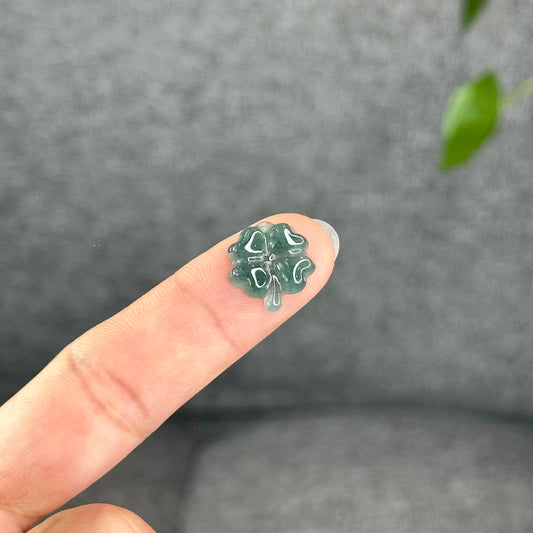Natural Water Green Four Leaf Clover Jadeite Jade Charm