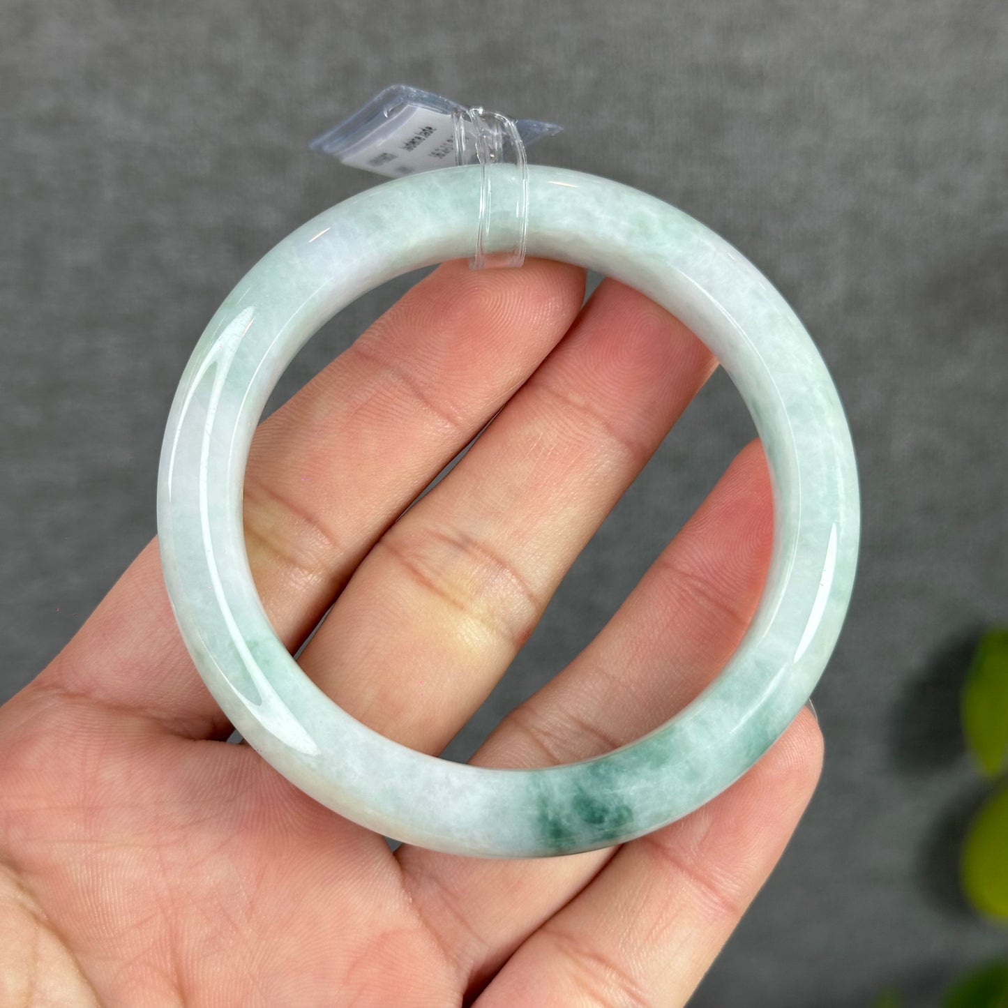 Natural Floral Moss Green with a Touch of Bright Green Natural Jadeite Jade Bangle Leaf Style Size 56.2 mm