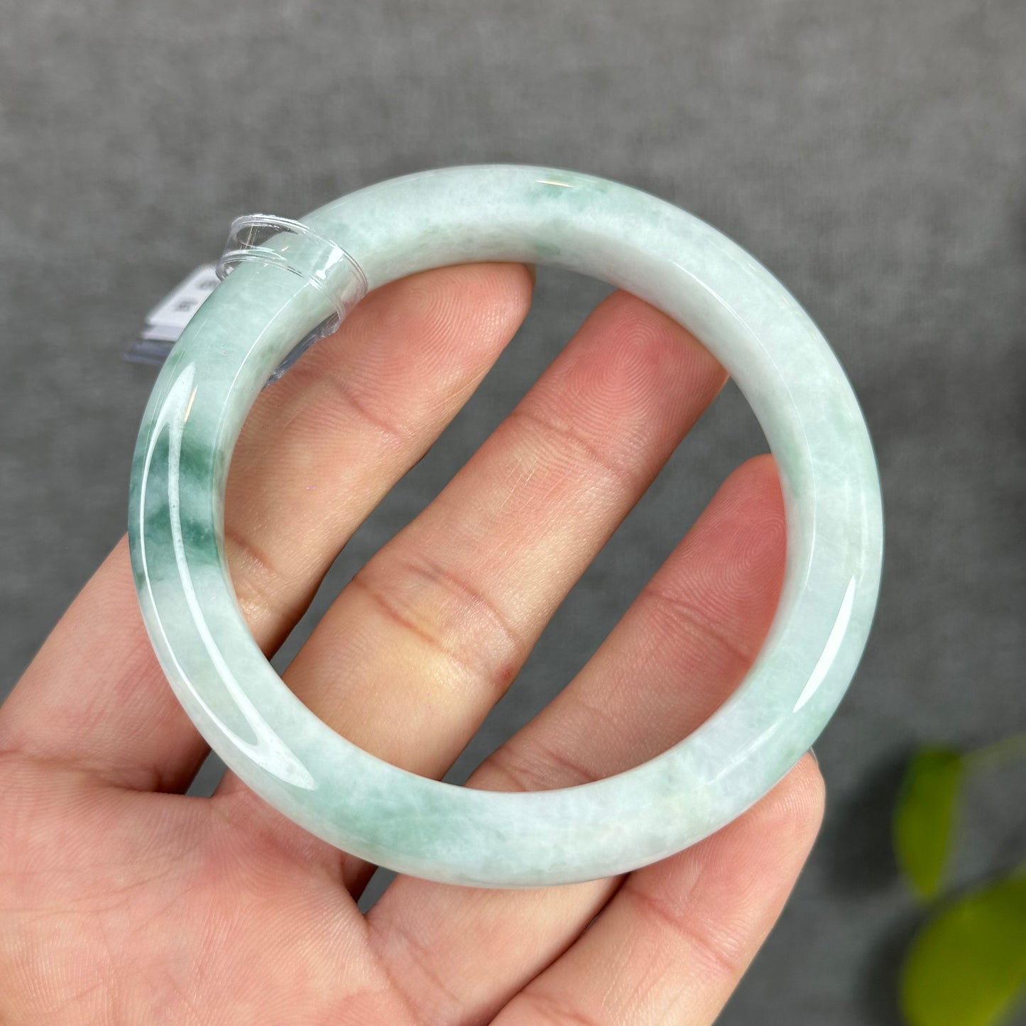 Natural Floral Moss Green with a Touch of Bright Green Natural Jadeite Jade Bangle Leaf Style Size 56.2 mm