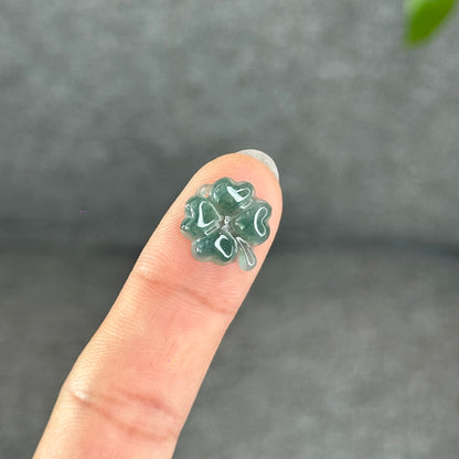 Natural Water Green Four Leaf Clover Jadeite Jade Charm