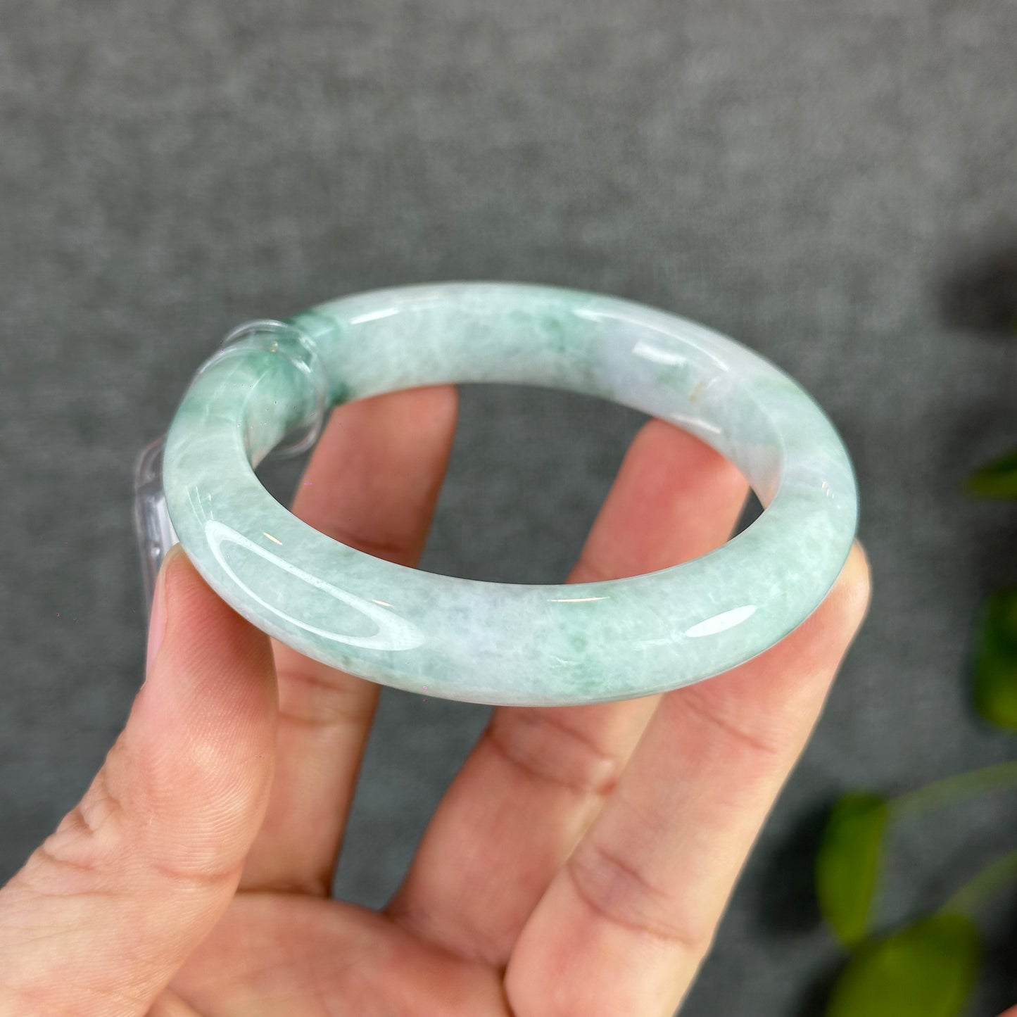 Natural Floral Moss Green with a Touch of Bright Green Natural Jadeite Jade Bangle Leaf Style Size 56.2 mm