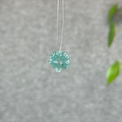 Natural Water Green Four Leaf Clover Jadeite Jade Charm
