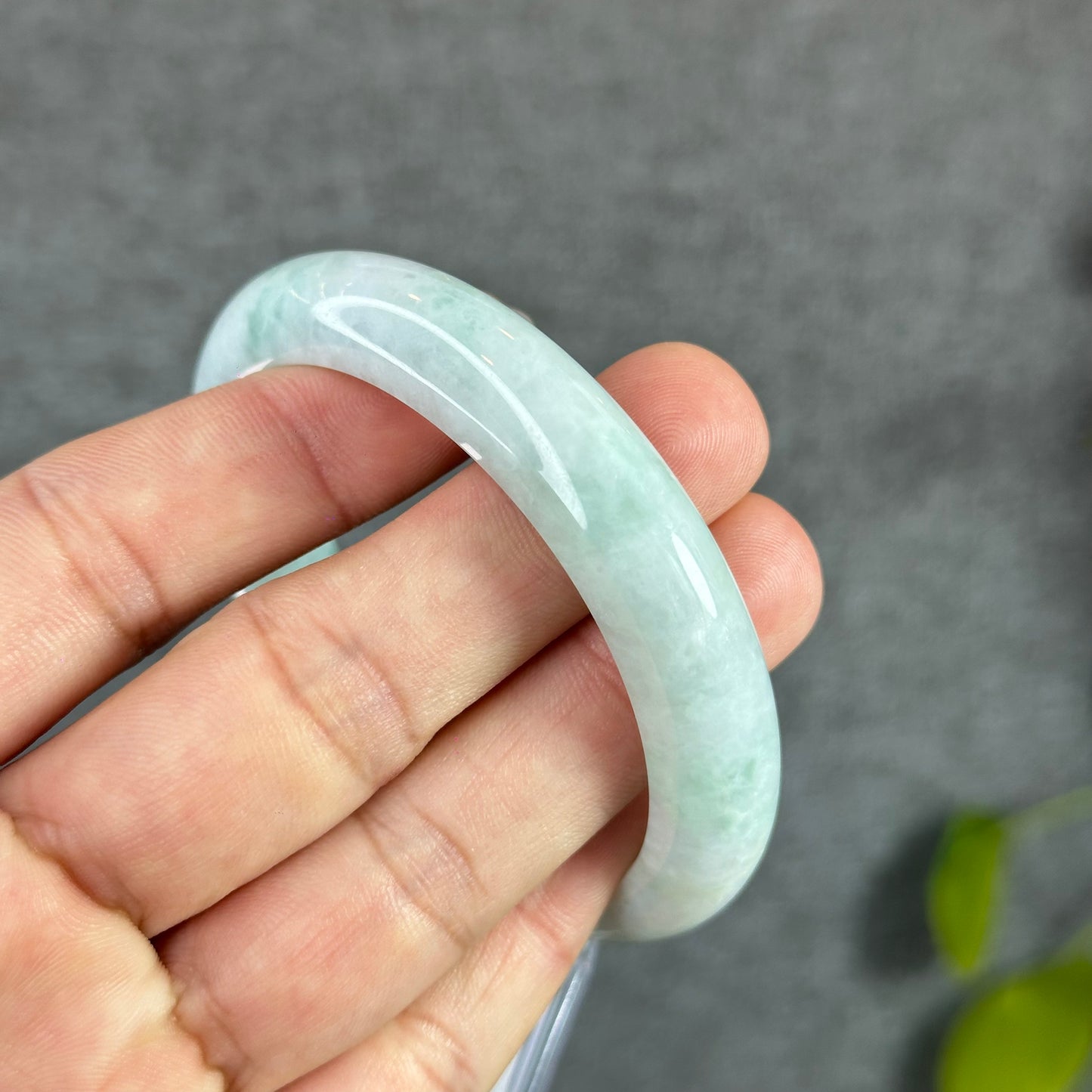 Natural Floral Moss Green with a Touch of Bright Green Natural Jadeite Jade Bangle Leaf Style Size 56.2 mm