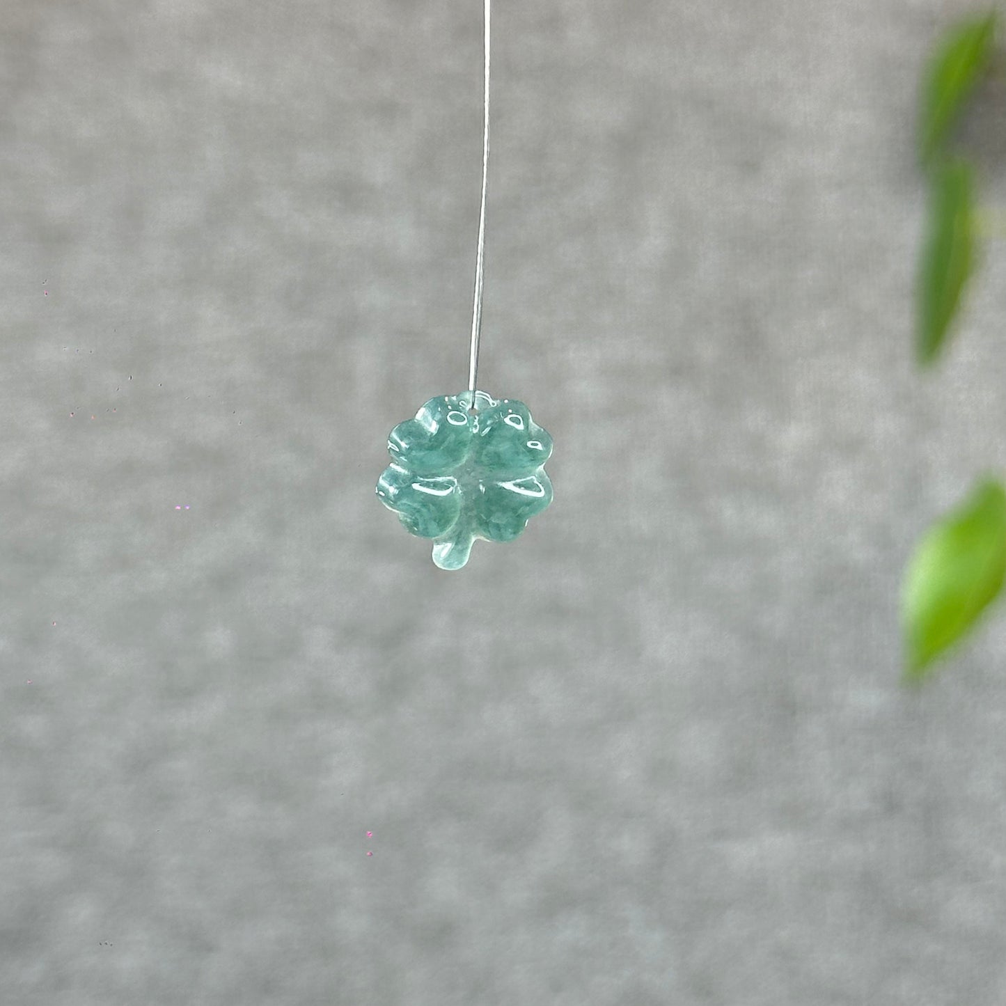 Natural Water Green Four Leaf Clover Jadeite Jade Charm