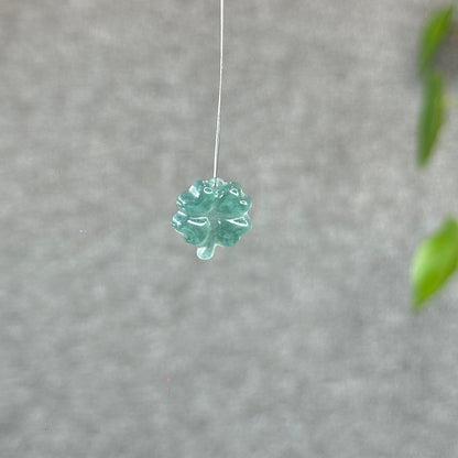 Natural Water Green Four Leaf Clover Jadeite Jade Charm