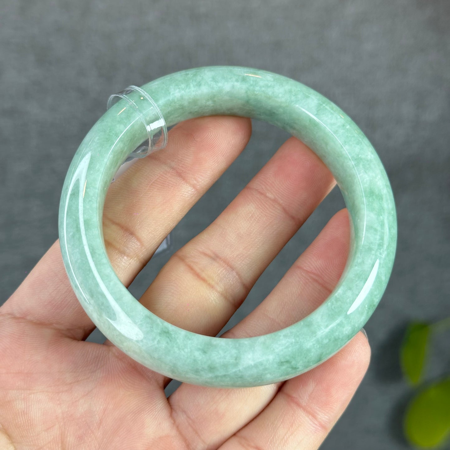 Light Green Jadeite Jade Bangle Leaf Style Size 56.2 mm