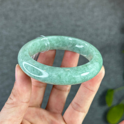 Light Green Jadeite Jade Bangle Leaf Style Size 56.2 mm