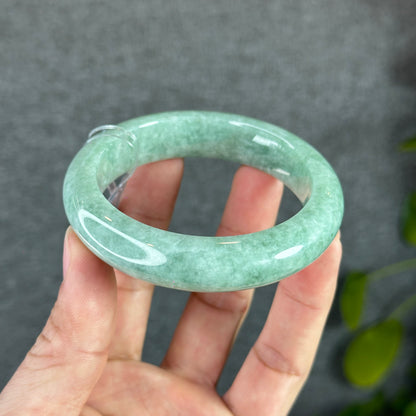 Light Green Jadeite Jade Bangle Leaf Style Size 56.2 mm
