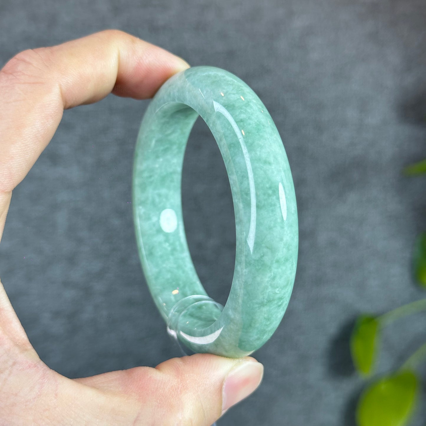 Light Green Jadeite Jade Bangle Leaf Style Size 56.2 mm