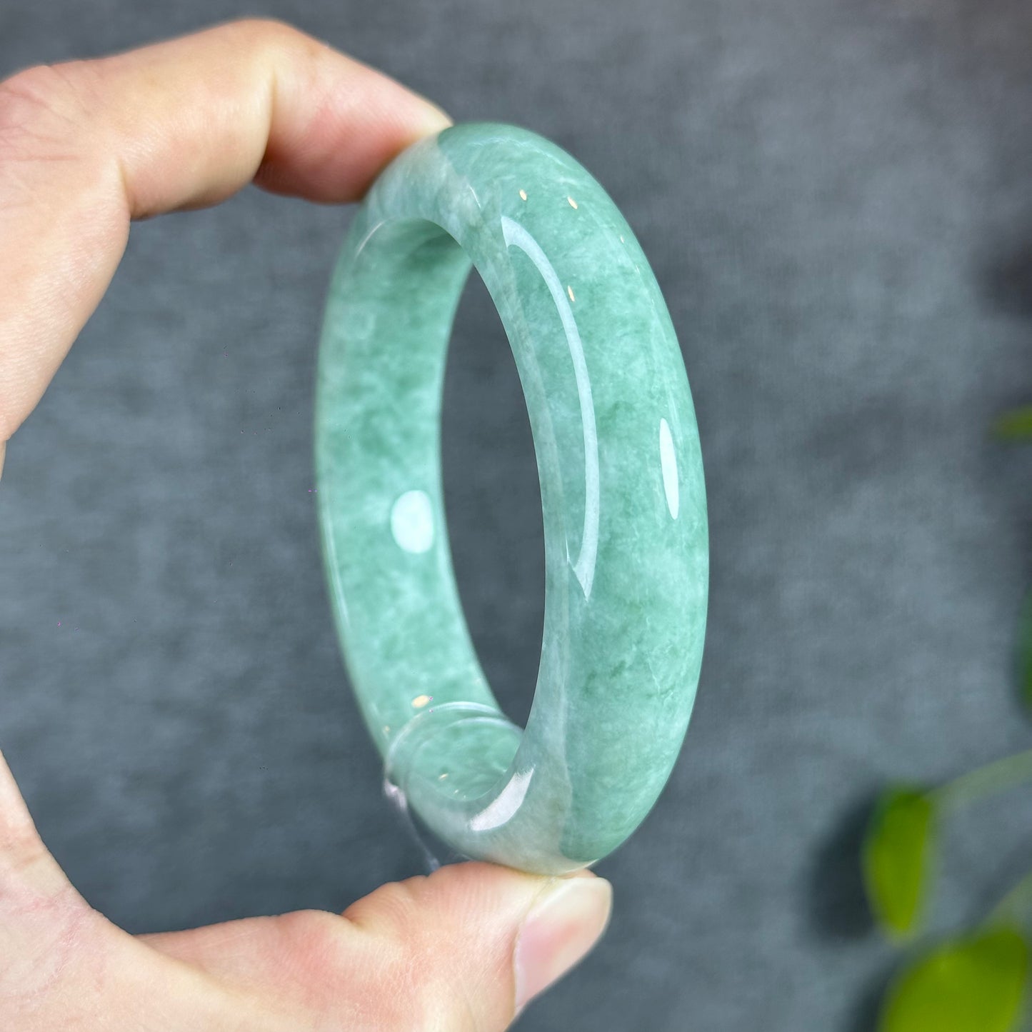 Light Green Jadeite Jade Bangle Leaf Style Size 56.2 mm