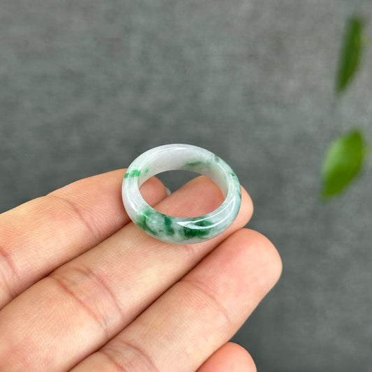 Natural Apple Green Ivory White Jadeite Jade Ring Size 1.85
