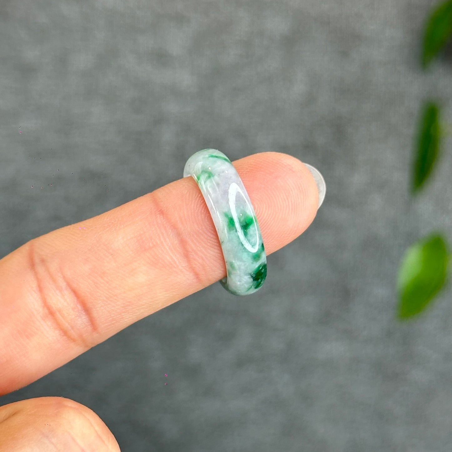 Natural Apple Green Ivory White Jadeite Jade Ring Size 1.85