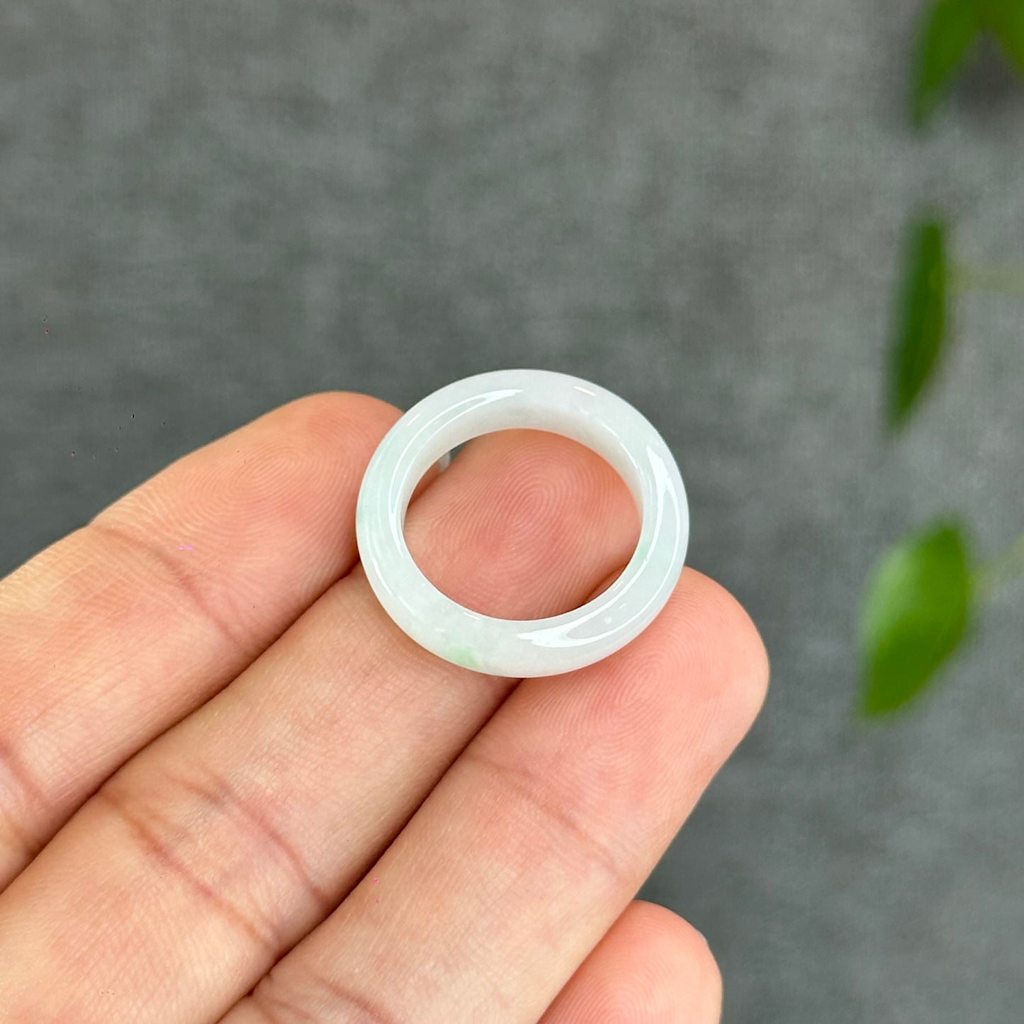 Natural Light Green Ivory White Jadeite Jade Semi Translucent Ring Size 1.74