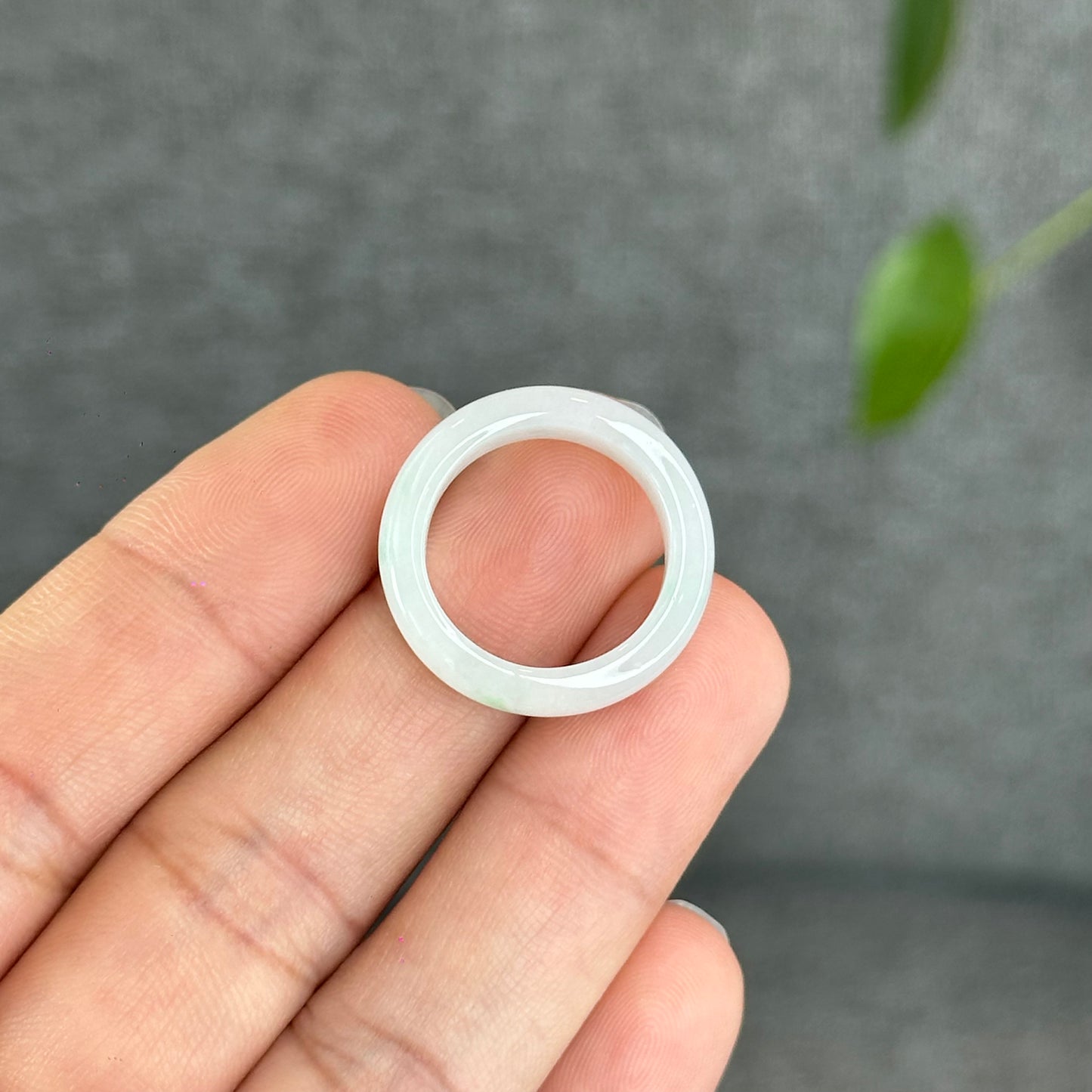 Natural Light Green Ivory White Jadeite Jade Semi Translucent Ring Size 1.74