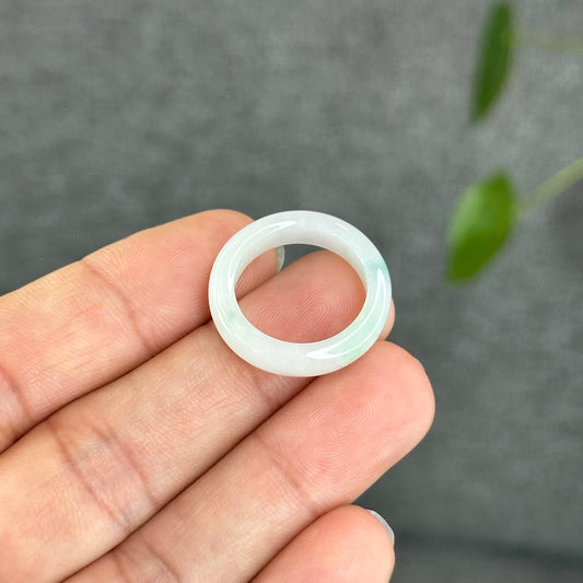 Natural Light Green Ivory White Jadeite Jade Semi Translucent Ring Size 1.74