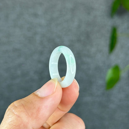 Natural Light Green Ivory White Jadeite Jade Semi Translucent Ring Size 1.74