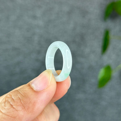 Natural Light Green Ivory White Jadeite Jade Semi Translucent Ring Size 1.74