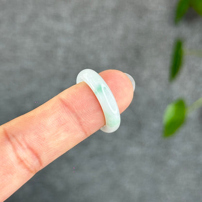 Natural Light Green Ivory White Jadeite Jade Semi Translucent Ring Size 1.74