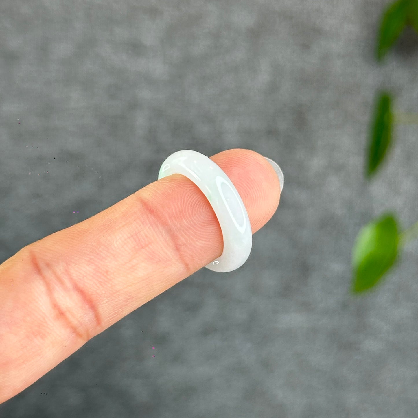 Natural Light Green Ivory White Jadeite Jade Semi Translucent Ring Size 1.74