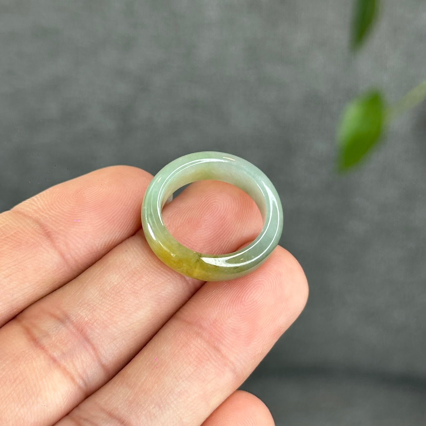Natural Light Water Green with Touch of Orange Jadeite Jade Semi Translucent Ring Size 1.73